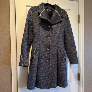 ELVI Denim‑Look Button‑Up Lined Coat Women’s EU 42/US 8 Zipper Detail Modern